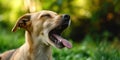 Close-Up of a Dog Yawning in the Grass Royalty Free Stock Photo