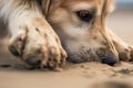 close-up of dogs paws digging in beach sand Royalty Free Stock Photo