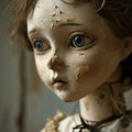 A close up of a doll with old paint on it's face, AI Royalty Free Stock Photo