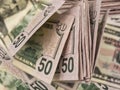 Close up of 50 Dollar Bills Royalty Free Stock Photo