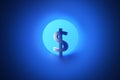 Close-up of dollar currency icon in blue tunnel