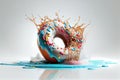 Close up donut with splash color. Ai generated