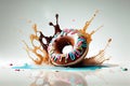 Close up donut with splash color. Ai generated