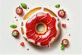 Close up donut white chocolate and strawberry. Ai generated