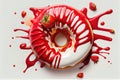 Close up donut white chocolate and strawberry. Ai generated