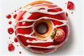 Close up donut white chocolate and strawberry. Ai generated