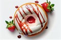 Close up donut white chocolate and strawberry. Ai generated