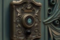 close-up of doorbell, with the peal visible