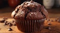 A close-up of a double chocolate chip muffin with a soft, moist center in Royalty Free Stock Photo