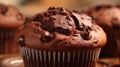 A close-up of a double chocolate chip muffin with a soft, moist center in Royalty Free Stock Photo