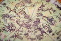Close up of a double hemisphere celestial chart showing constellations. Royalty Free Stock Photo