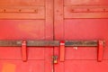 Close-up double lock system, metal padlock and wooden log on tra Royalty Free Stock Photo