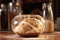 close-up of dough swelling in a glass bowl Royalty Free Stock Photo