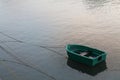 Close up down view on green boat in harbor in sunset Royalty Free Stock Photo