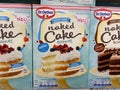 Close up of Dr. Oetker naked cake baking mix boxes in shelf of german supermarket