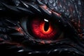 Close-up of dragon eye,3d rendering of a fantasy dragon with red eye on black background.GenerativeAI. Royalty Free Stock Photo