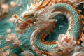 A close up of a dragon with flowers on its head, AI