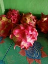 Close up of dragon fruits in market stall Royalty Free Stock Photo