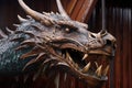 close-up of a dragon head prow of a traditional wooden viking ship