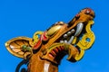 Upward view Close up of a Dragon head on a replica Viking Ship Royalty Free Stock Photo