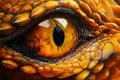 Close up of dragon's eye with yellow and orange colors. Generative AI Royalty Free Stock Photo