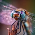a close up of a dragonfly on a flower stem Royalty Free Stock Photo
