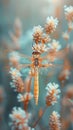 Close-up of a dragonfly resting on a reed