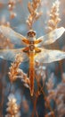 Close-up of a dragonfly resting on a reed Royalty Free Stock Photo