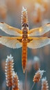 Close-up of a dragonfly resting on a reed Royalty Free Stock Photo