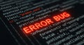 Red Error Bug Message on Computer Screen with Code Royalty Free Stock Photo