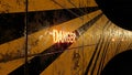 Glowing Danger Sign with Biohazard Symbol on Textured Warning Stripes Royalty Free Stock Photo
