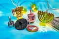 Close up of dreidel and menorah yellow Hanukkah Royalty Free Stock Photo