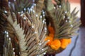 Close-up of dried banana leaves made into a Krathong. Royalty Free Stock Photo