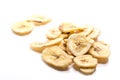 Dried banana slices on white background Royalty Free Stock Photo