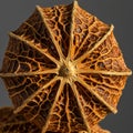 Close-up of a dried, intricately patterned fruit or pod, resembling a star shape. The Royalty Free Stock Photo