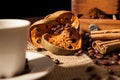 Close-up on dried orange fruit and cinnamon sticks Royalty Free Stock Photo