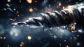 Close-up of a drill bit in action, sparks flying Royalty Free Stock Photo