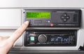Close up of a driver and tachograph with 15 minutes of driving left warning on display Royalty Free Stock Photo