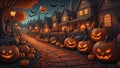 Close up of driveway Halloween skeleton pumpkin burial ground night sky scare crow