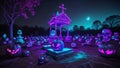 Halloween skeleton pumpkin burial ground night sky scare crow background wallpaper