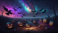 Halloween skeleton pumpkin burial ground night sky scare crow background wallpaper