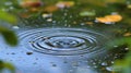 A close up of a drop in the water with leaves around it, AI Royalty Free Stock Photo
