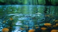 A close up of a drop of water in the middle of some leaves, AI Royalty Free Stock Photo