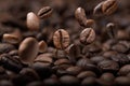 Close up dropping coffee beans