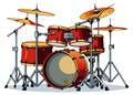 A close up of a drum kit with a red snare drum and a red bass drum Royalty Free Stock Photo