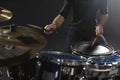 Close Up Of Drummer Playing Drum Kit In Studio