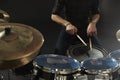 Close Up Of Drummer Playing Snare Drum On Kit In Studio Royalty Free Stock Photo