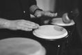 close up of a drummer's hands playing a hand drum Royalty Free Stock Photo