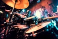 Close-up of a drummer's sticks hitting the drums during a performance. Generative AI