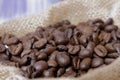 Close up dry coffee bean in a sack